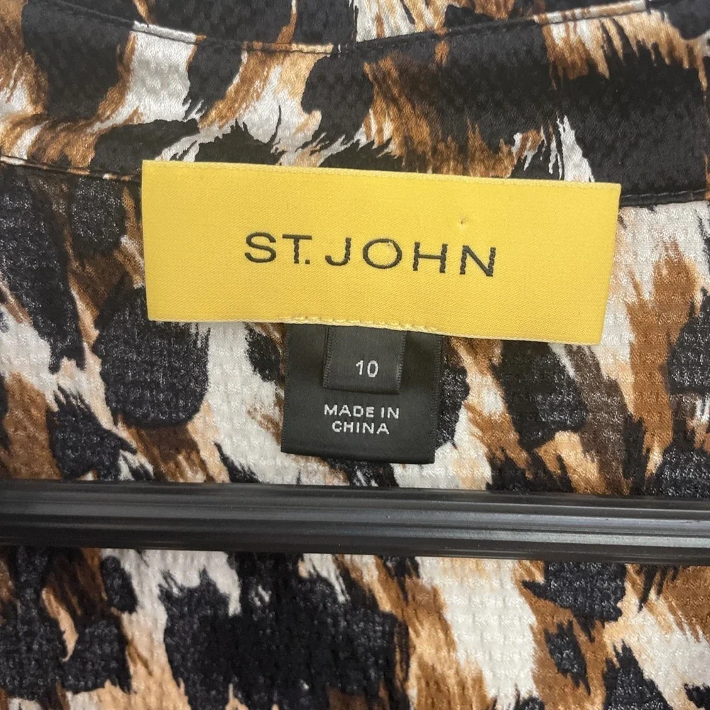 St. John Yellow‎ Label Silk Shift Dress Women's 10 Black Animal Print